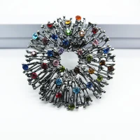 vintage sparkling multicolor crystal wrench round brooch pins for women scarf buckle wedding bouquet