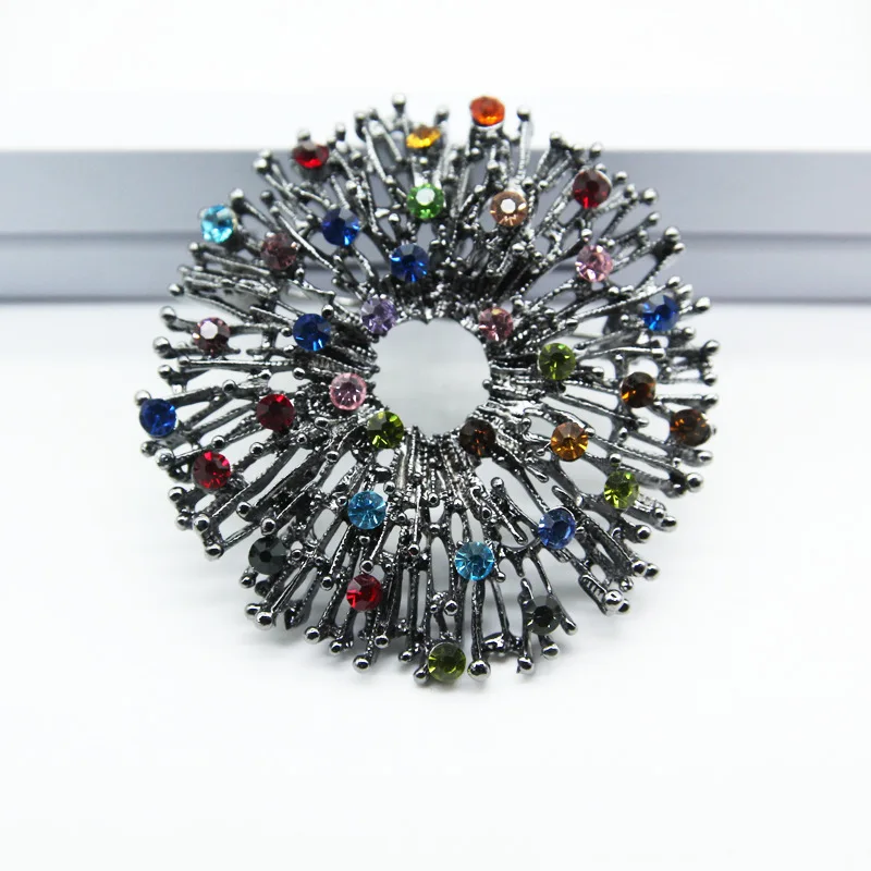 Винтажная блестящая разноцветная брошь в форме ключа с кристаллами круглые
