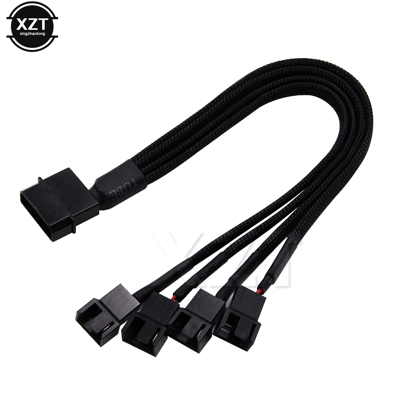 

4-pin IDE Molex To 4-Port 3Pin/4Pin Cooler Cooling Fan Splitter Socket Power Cable Cord Black Sleeved Connector Cables for PC