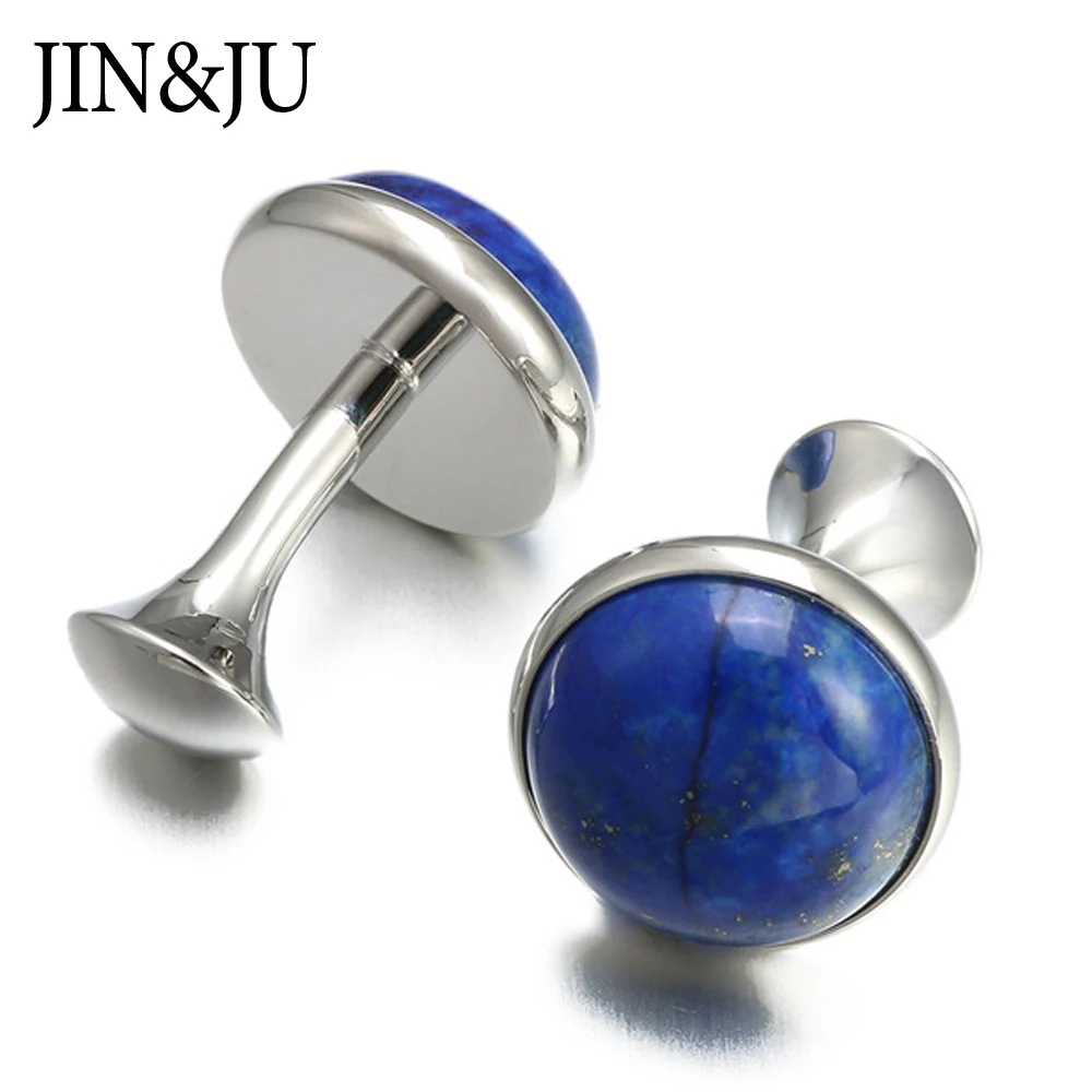 

JIN&JU Formal Business Cufflinks For Mens Luxury High Quality Blue Color Stone Cuff Button Jewelry Relojes Gemelos Gift