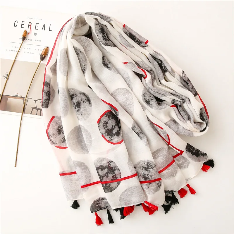 

Explosive creative printing moon dot positioning soft cotton and linen feel scarf silk scarf travel sunscreen shawl