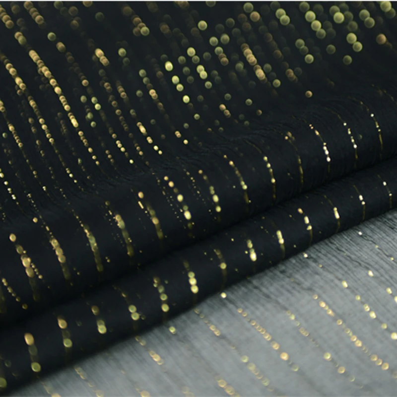100 см * 114 черный шелк жоржет шифон металлический жаккардовый ткань для шарфы|silk