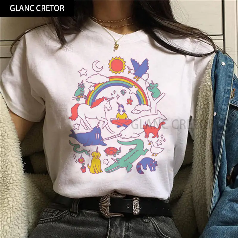

Ullzang Unicornio Kawaii Cartoon Tshirt 90s Graphic Top Tees Female Cute Unicorn T Shirt Women Fun Korean Style Harajuku T-shirt