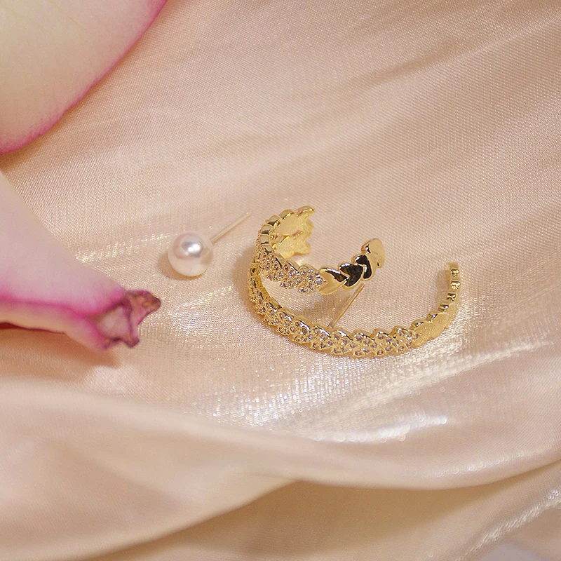 

Trendy Elegant 14K Real Gold Plated Asymmetrical Earrings for Women Top AAA Shiny Zirconia S925 Silver Needle Stud Jewelry Gift