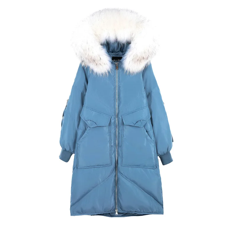 

(TopFurMall) Women Parkas Down Coats Jackets Real Raccoon Fur Hoody Winter Lady X-Long Outwear Overcoat LF9176