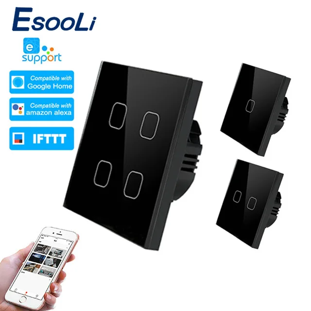 EsooLi ewelink умный дом 1/2/4 Gang 1 way беспроводной Wi Fi стандарт ЕС сенсорный выключатель