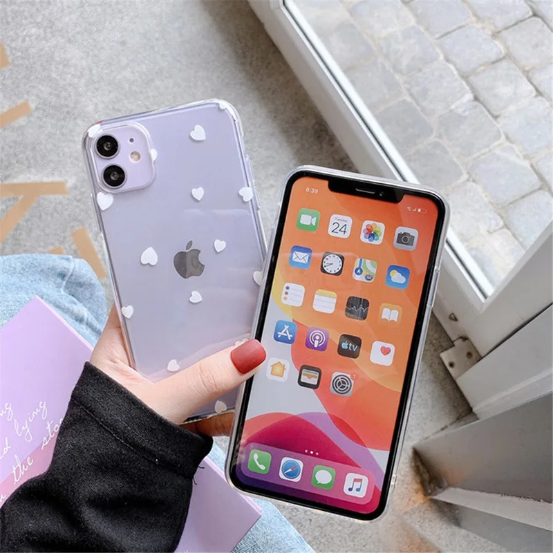 Transparent Laser Love Heart Phone Case For iPhone 11 12 13 Pro Max Mini Shockproof X XR XS Max 7 8 Plus SE2020 Soft Cute Cover