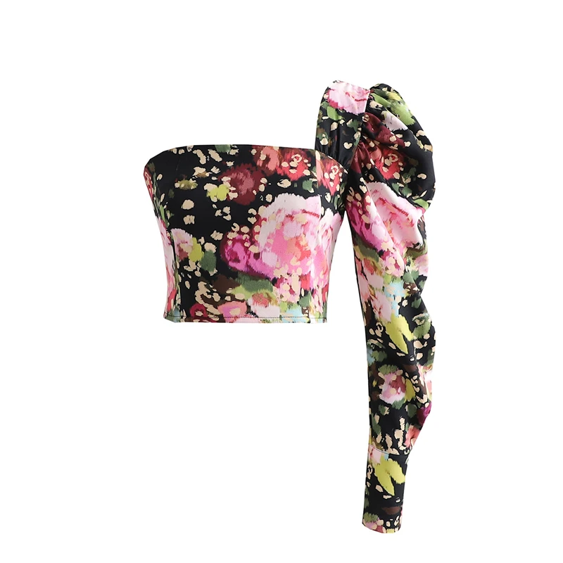 

ZXQJ Vintage Women Floral Print Shirts 2021 Fashion Ladies Slash Neck Tops Streetwear Female Chic Asymmetric Slim Blouses