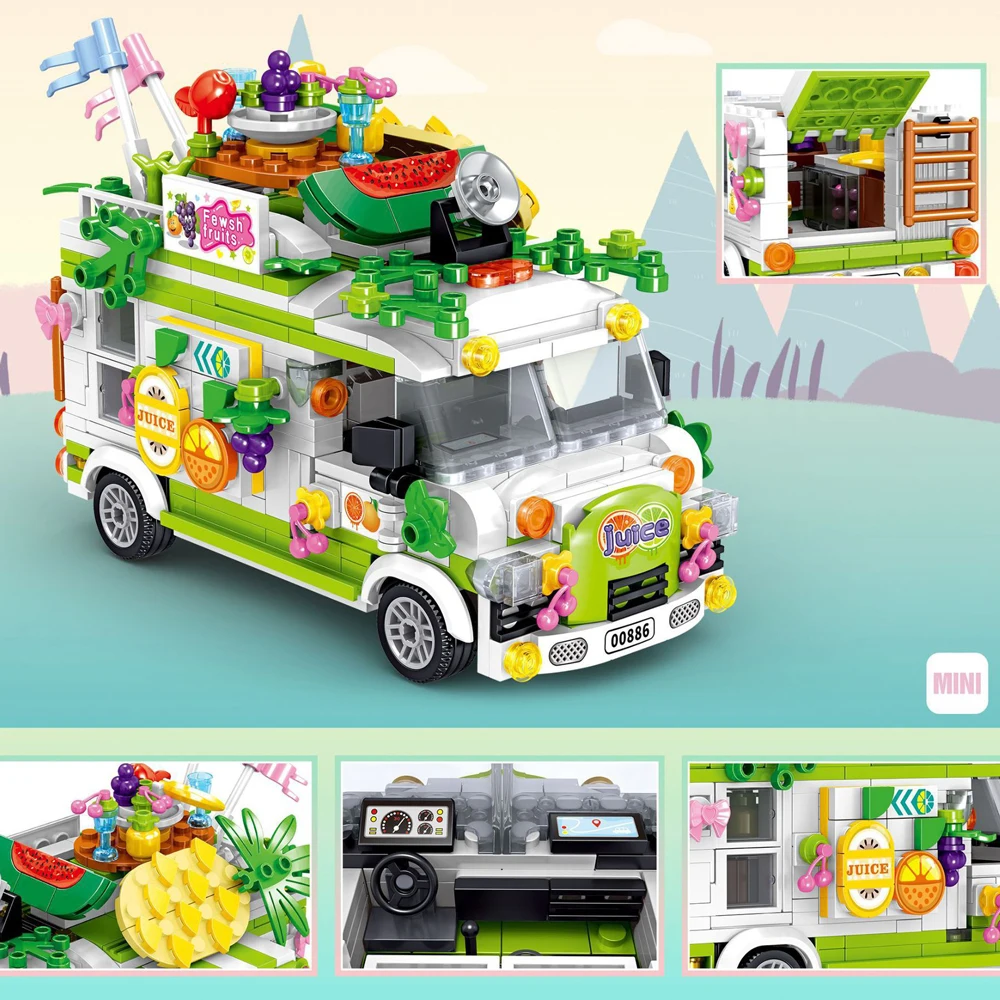 Girls Friends Building Blocks Ice Cream Burger sushi fruit dessert cart Model Bricks City Vocation Vehicle Camping Car Kids Toys | Игрушки и