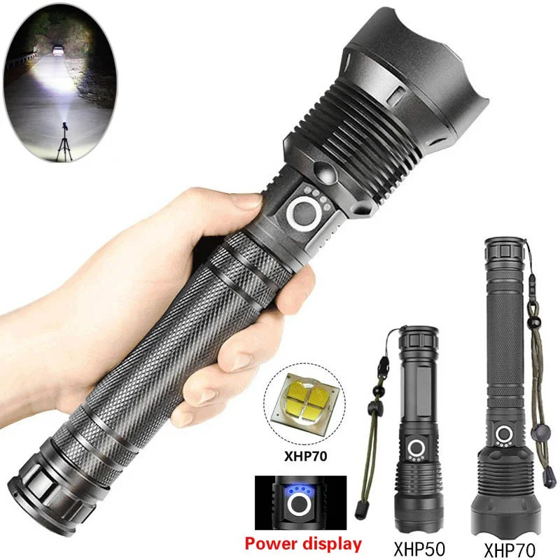 

50000 Lumens Most Powerful Led Flashlight Usb Zoom Torch XHP70 XHP50 18650 Rechargeable Battery Outdoor Flashlight