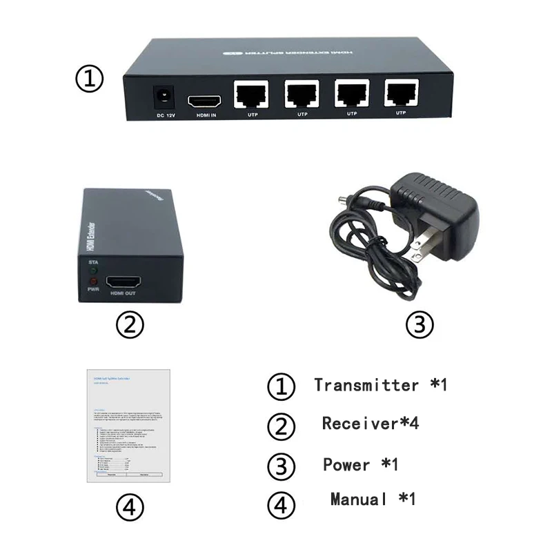 Удлинительный кабель 60 м RJ45 Cat5e Cat6 через UTP Rm 1x4 HDMI-разветвитель поддержка HD 1080P 1
