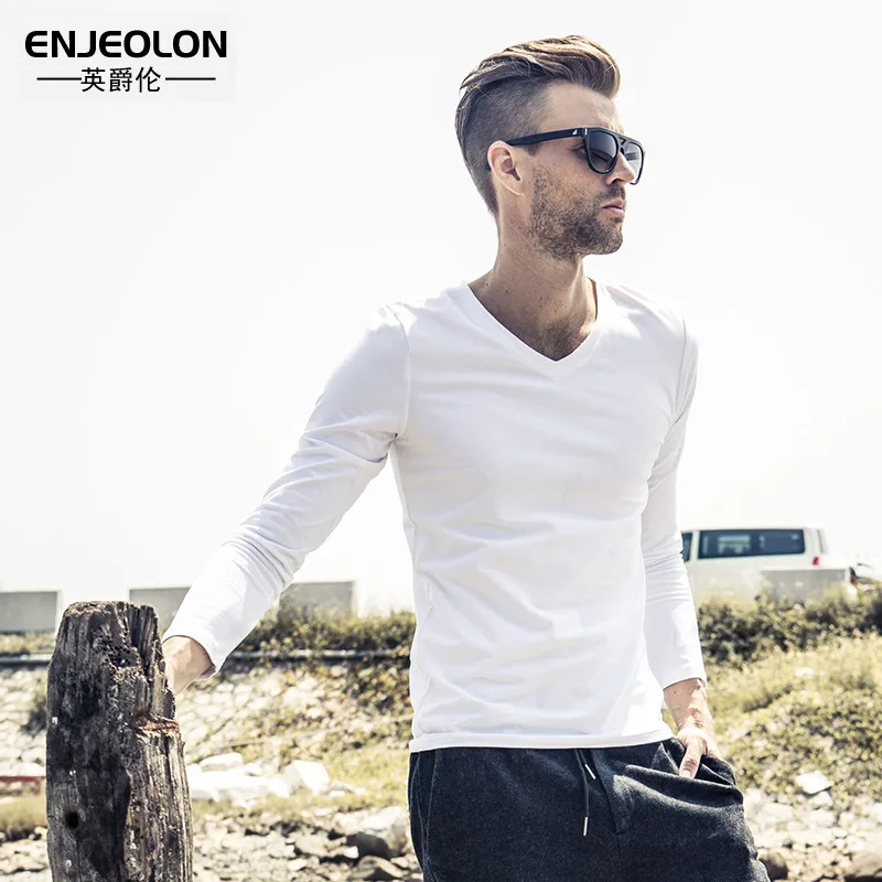 Брендовые мужские футболки Enjeolon модная одежда хлопковые с длинным рукавом и