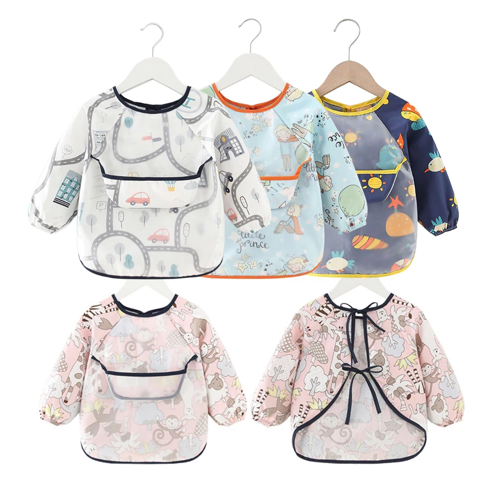 Babero impermeable para beb&eacute;, delantal de manga larga, arte, protecci&oacute;n del pecho, alimentaci&oacute;n-0