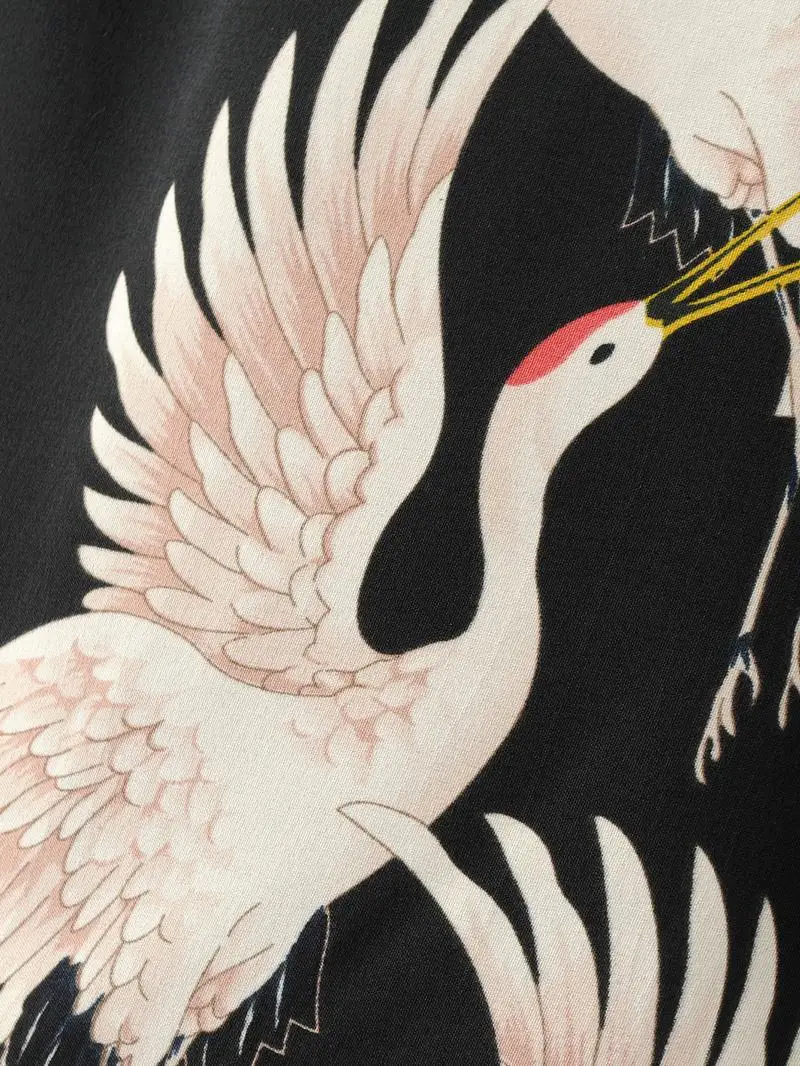 Женский пиджак с поясом Черный Повседневный приталенный принтом птиц верхняя