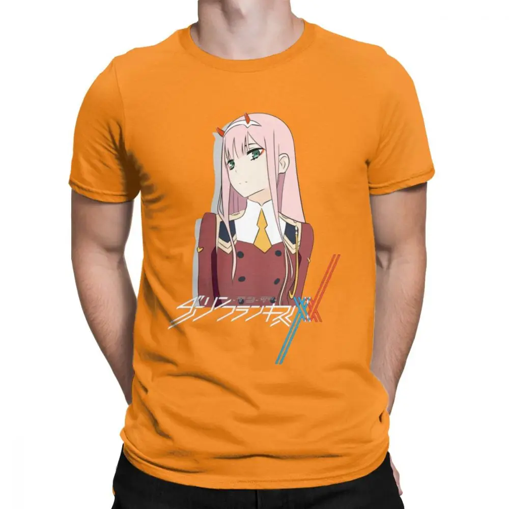 Darling In The Franxx 02, Мужская футболка, винтажные футболки, хлопок, с коротким рукавом, японская анимация, футболка, Новое поступление, топы - Цвет: Оранжевый