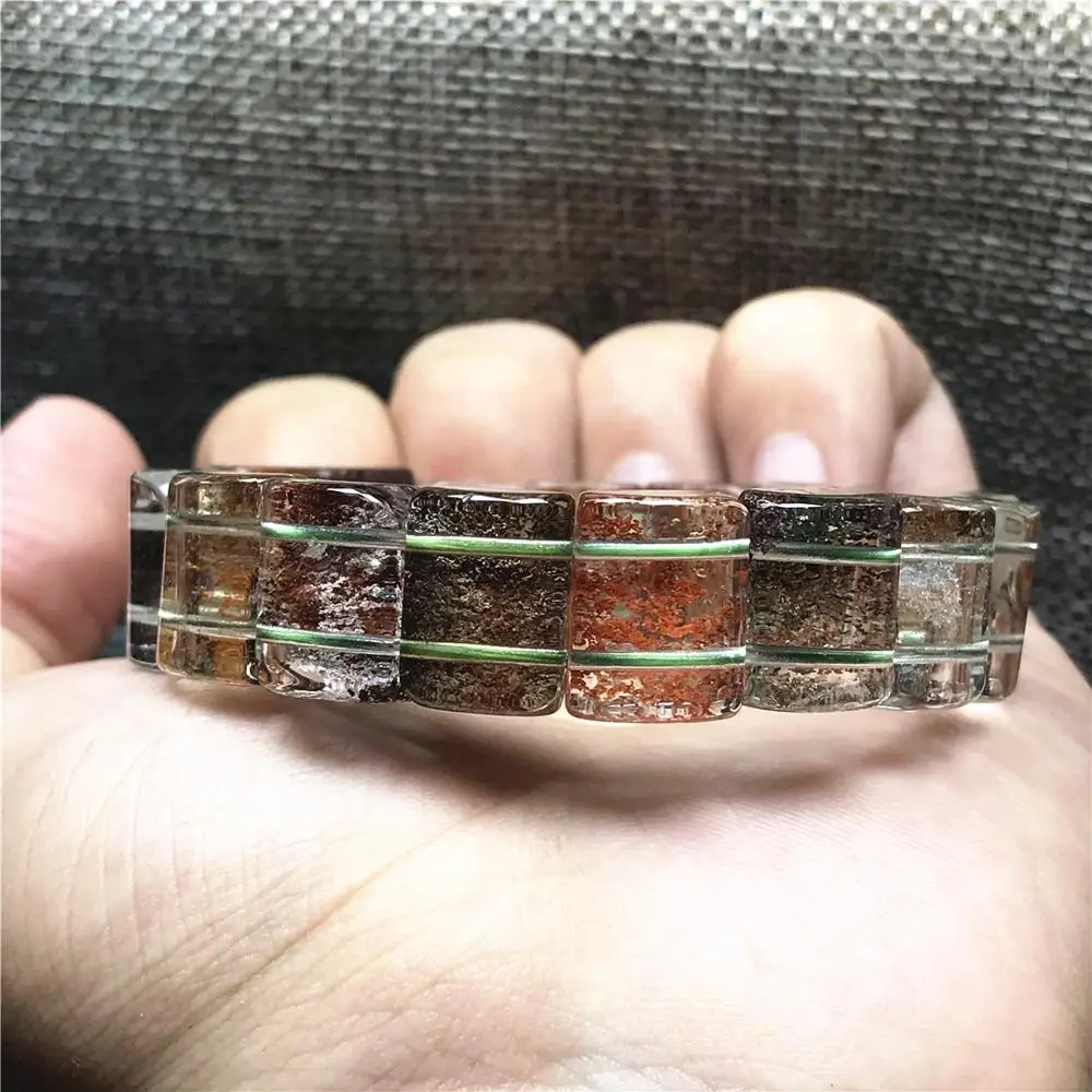 

Top Natural Ghost Phantom Quartz Bracelet For Woman Lady Man 14x11mm Rectangle Beads Garden Clear Crystal Stretch Jewelry AAAAA