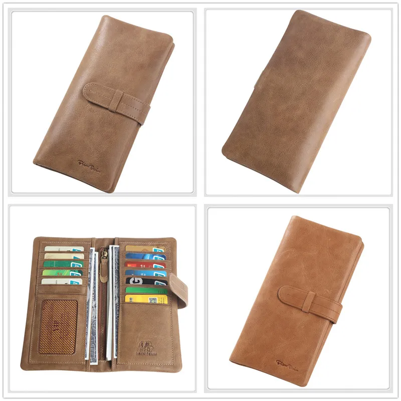 BISON DENIM мужской бумажник из натуральной кожи, классический длинный клатч, кошелек с отделением для монет, на молнии, кошелек для телефона, Роскошный кошелек для мужчин