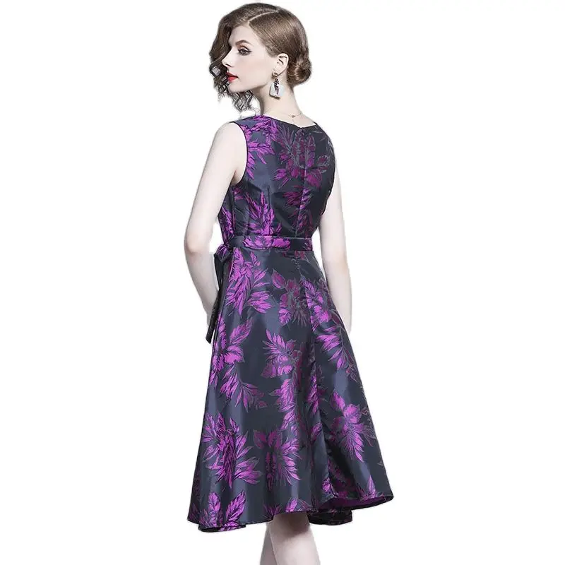 Винтажное жаккардовое платье с бантом и цветочным принтом Осень-зима - купить по