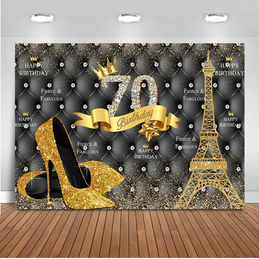 Fabulous 50th Birthday Photography Backdrop 30th 40th 60th 70th Background Lady Eiffel Tower Golden High Heels Diamond | Электроника