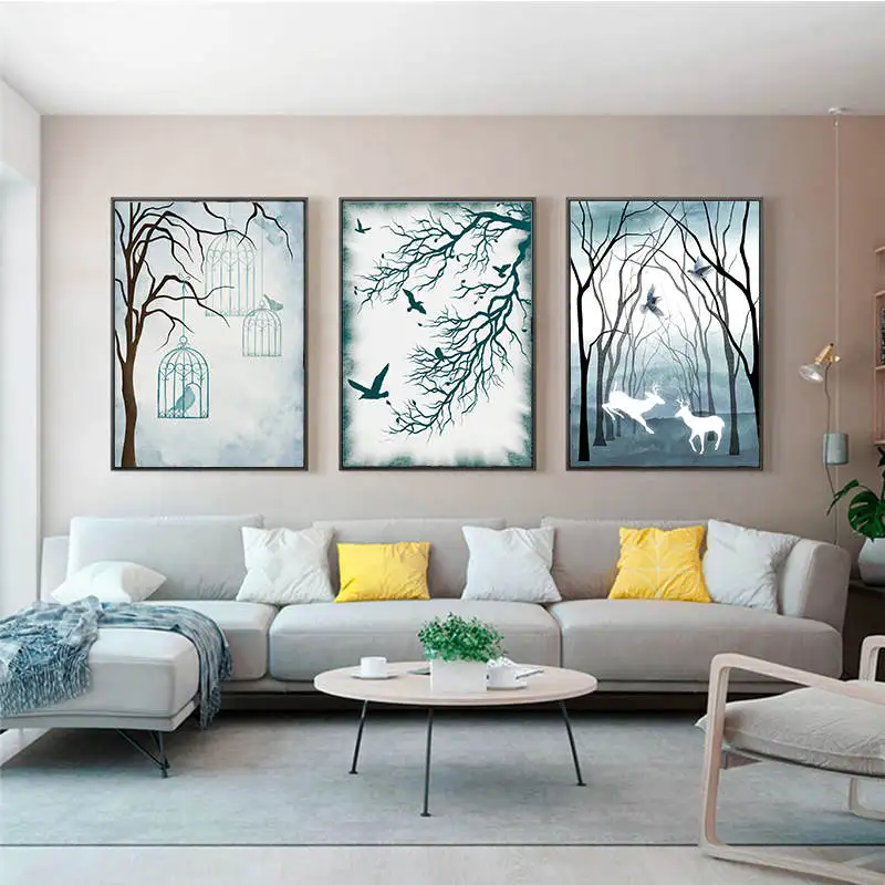 Семейный постер с лесным оленем в скандинавском стиле печать на холсте