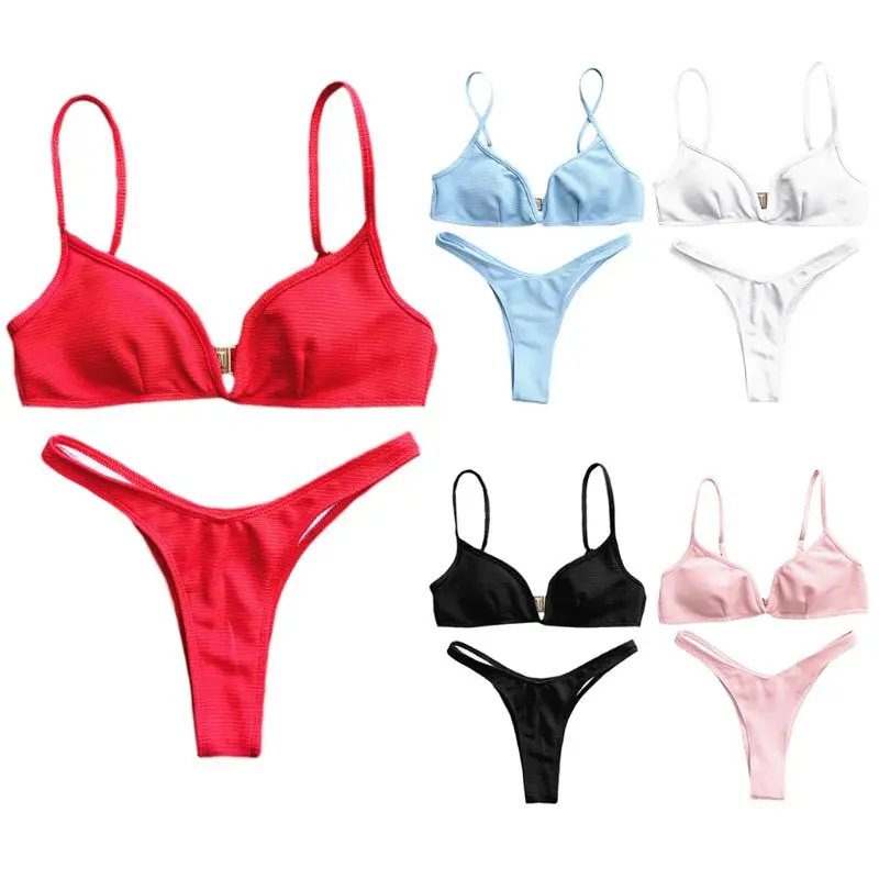 Женский пикантный комплект бикини из двух предметов однотонный бразильский