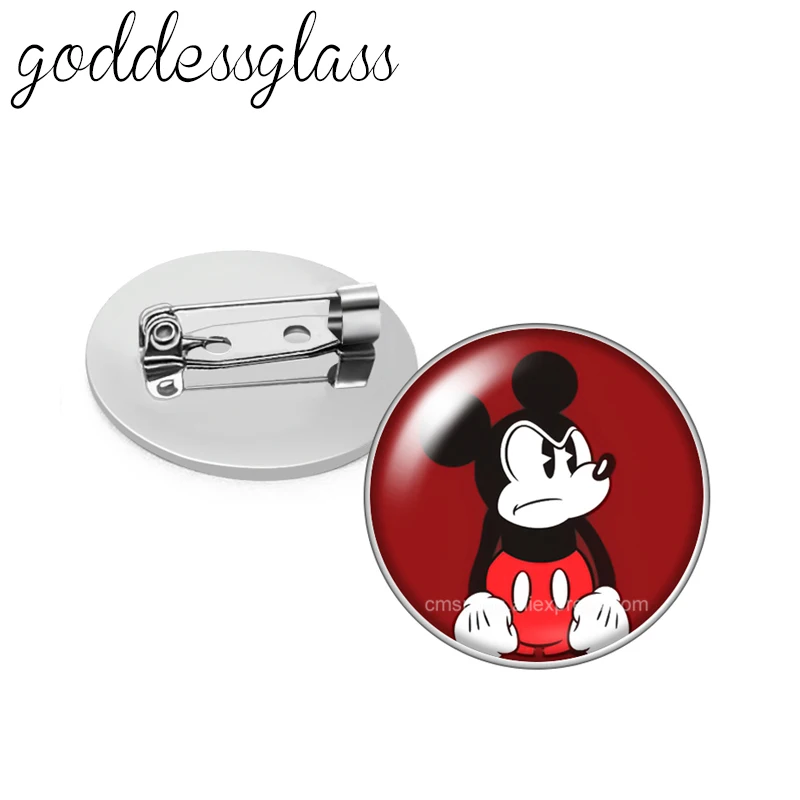 Брошь со стеклянным кабошоном в виде купола с изображением Диснея Микки Мауса