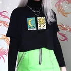 Женская свободная футболка с коротким рукавом, принтом Солнца и Луны