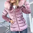 Зимняя бархатная куртка ZITY, пальто, женские хлопковые стеганые куртки, серый, розовый цвет, модель  4XL, толстая модная базовая одежда для снега