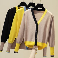knitted cardigan women sweaters pactwork single breasted outwear coat loose casual long sleeve o neck 2021 autumn female clothes