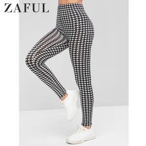 Женские леггинсы с высокой талией ZAFUL, леггинсы с принтом гусиные лапки, уличные брюки для фитнеса, осень 2019