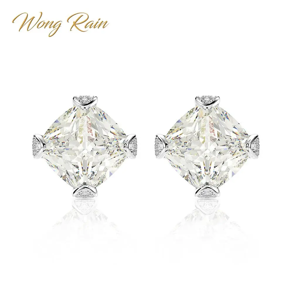 Серьги гвоздики Wong Rain Classic из 100% серебра 925 пробы с моисанитом свадебные серьги