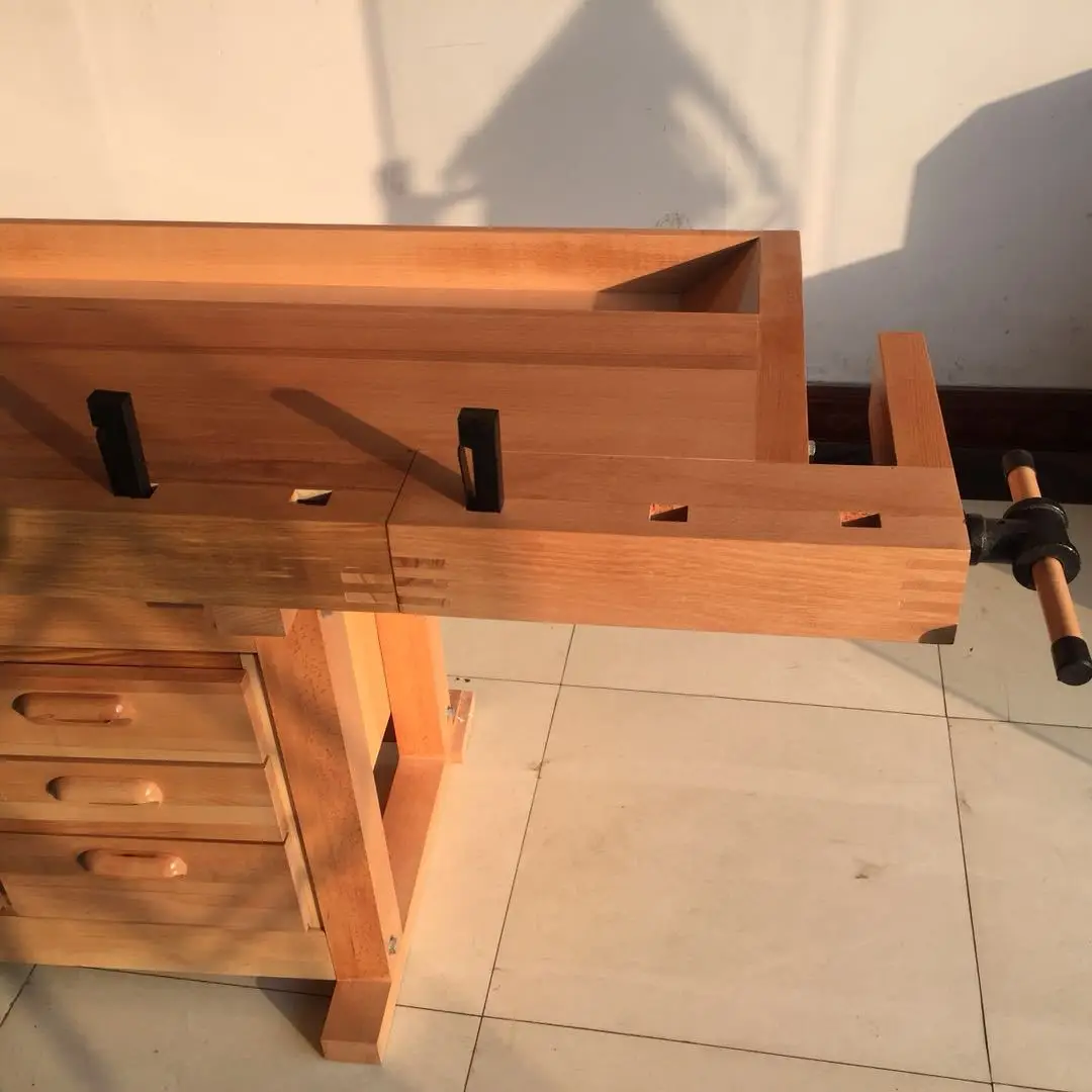 

heavy duty beech woodworking workbench with vise and drawer