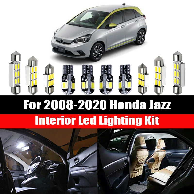 

For 2008-2020 Honda Jazz 9pcs White Canbus LED Interior Dome Map Trunk Lights Bulb Kit License Plate Light Car Accessories