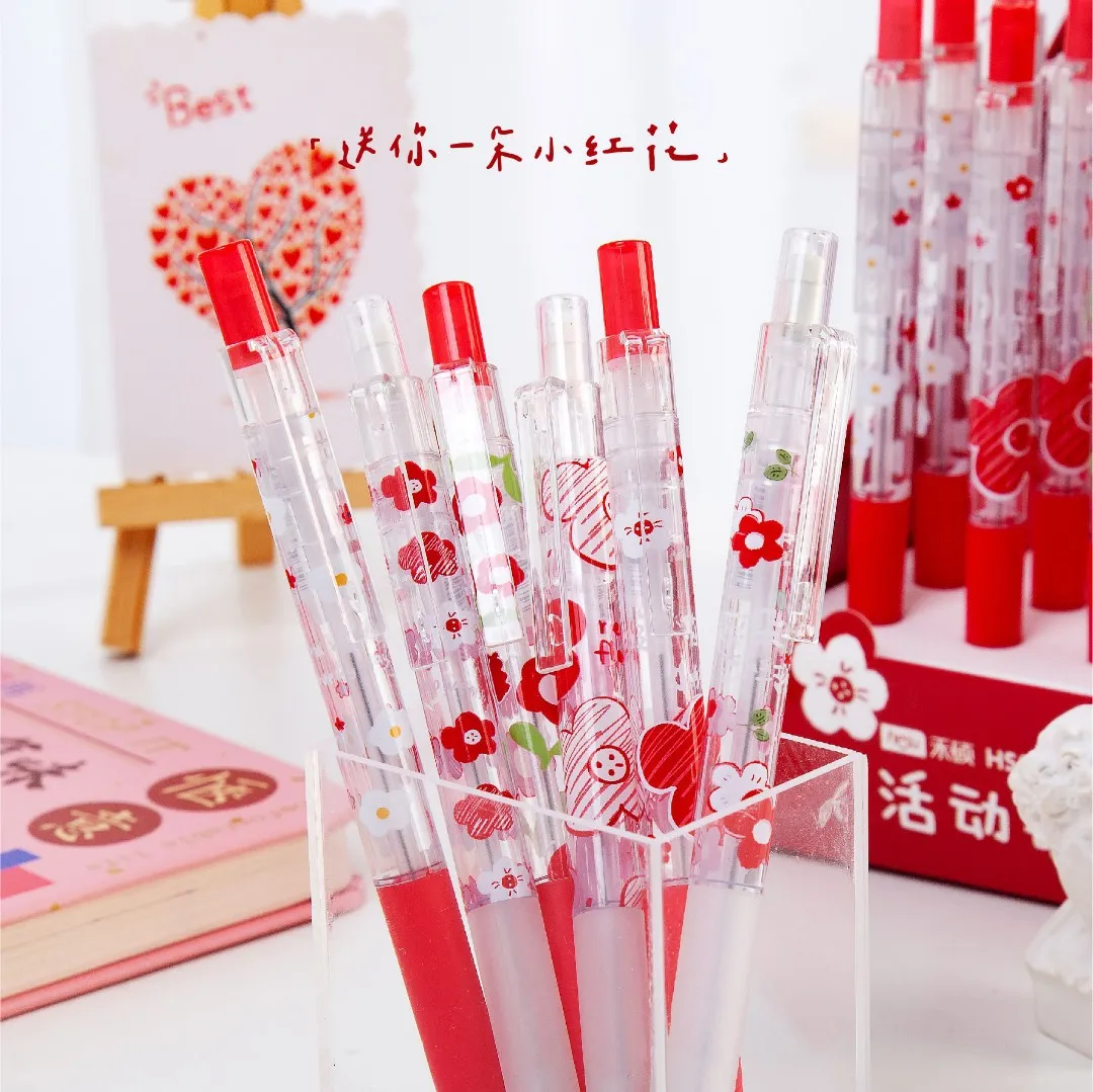 

2 pcs Red Flower Press Mechanical Pencil 0.5mm Student School Stationery Office Supply