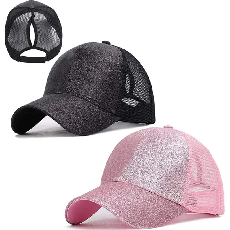 

Doitbest Mesh Women Ponytail Baseball Cap Men Snapback Summer Hat solid Sequins Hip Hop Hats Casual Adjustable Outdoor Bone caps