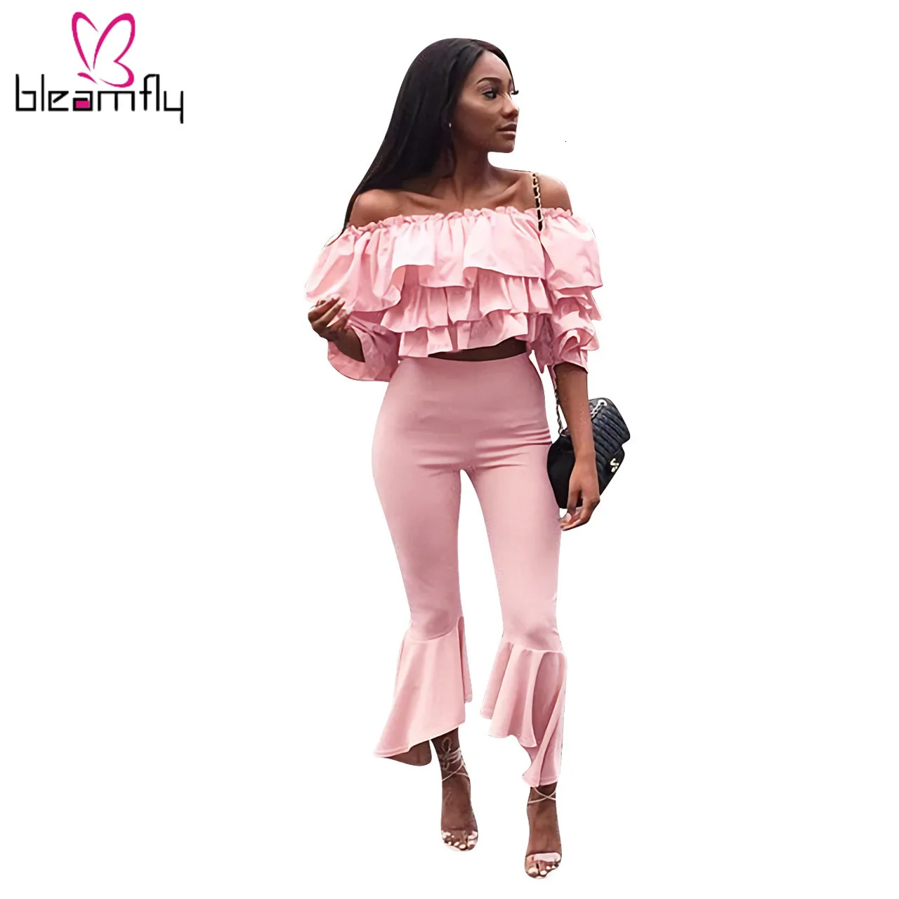 Женские осенние с открытыми плечами ниспадающие оборки блузки рубашка клеш