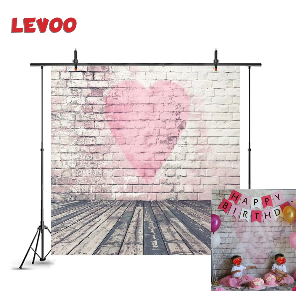 

LEVOO Valentine's Day Backdrop Love Heart Brick Wall Wooden Floor Photo Studio Background Photography Photophone Dropshipping