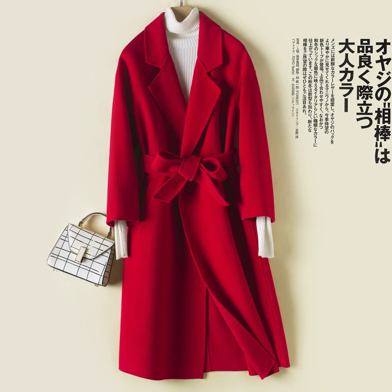 

abrigos mujer invierno 2020 Women Wool Coat Long Slim Fashion Jacket With Belt Female Double Sided Overcoat manteau femmeLX2559