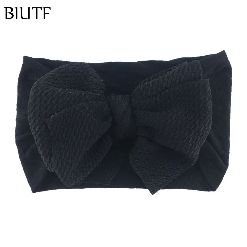 1-black 1 шт./лот, лидер продаж, широкая эластичная нейлоновая повязка на голову с 4," Seersucker, вафельный бант, детская чалма, закрывающая уши, Шикарные аксессуары для волос HB100 - Цвет: 1-black