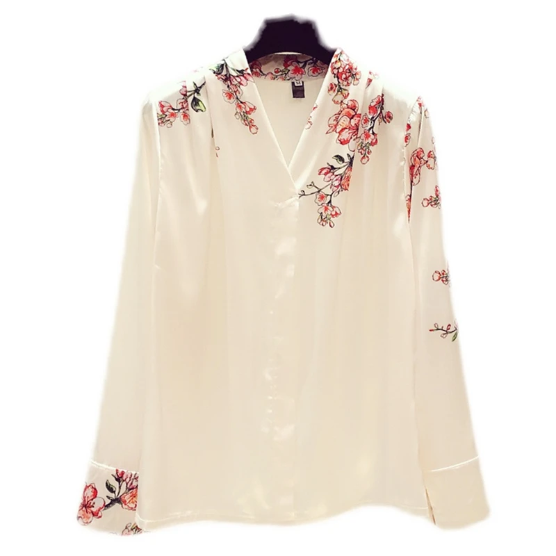 

Spring New Design 2021 Chiffon Women Shirts Printed Beige Loose Elegant All Match Office Lady Outwear Tops