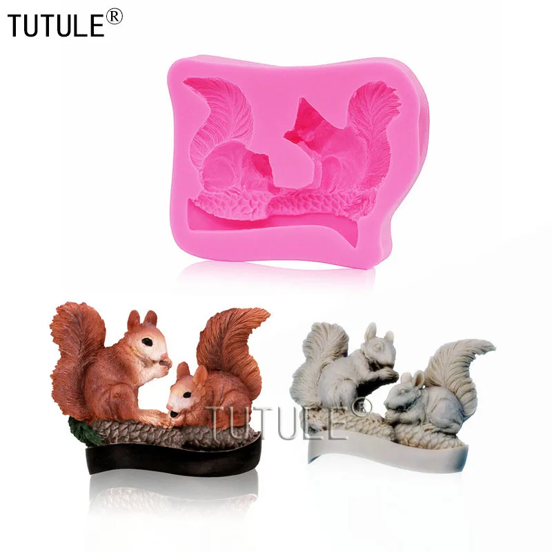 

Squirrel with Acorn Silicone Rubber Flexible Food Safe Mold resin clayfondant cake decor candy chocolate Squirrel witha nut mold