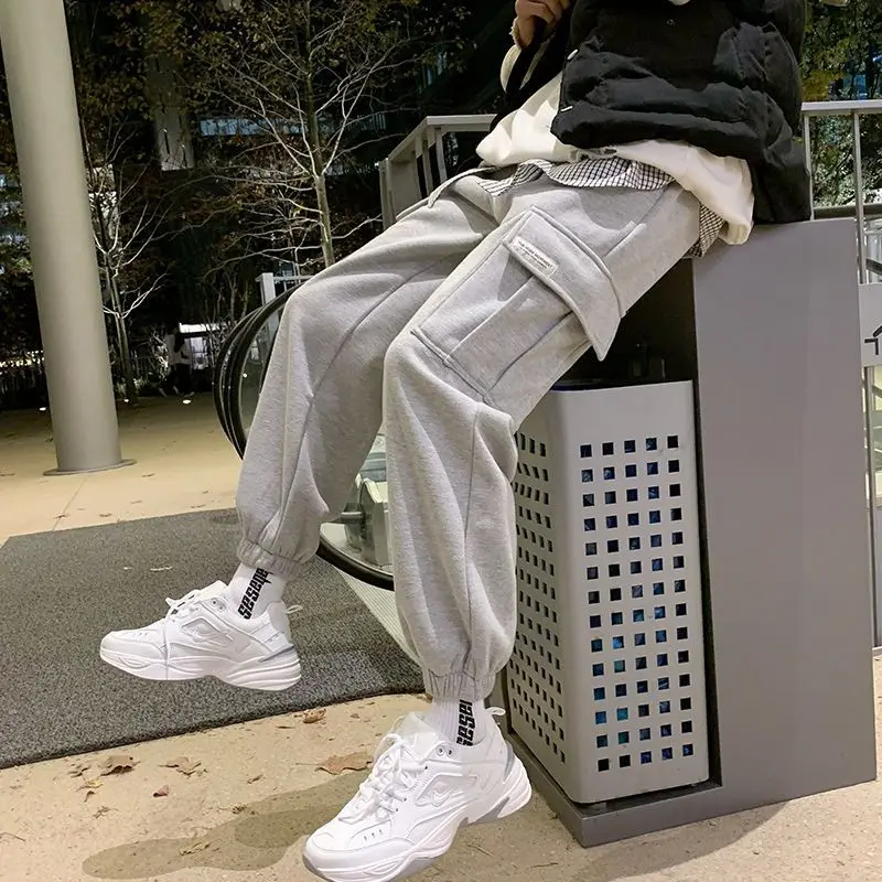 

Cargo Pants Men Plus Velvet Thickened Guard Pant Trend Loose Solid Student Korean Fashion Wild Man Trouser Winter Mens Clothing