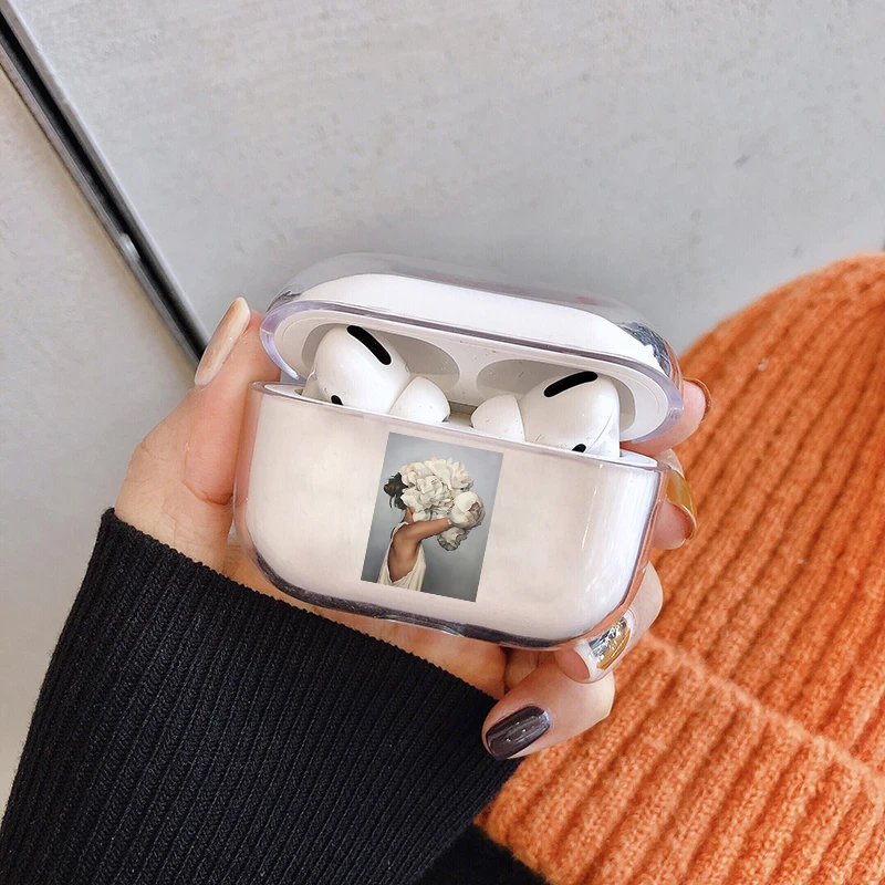 Чехол в стиле ретро с изображением цветов и иллюстраций для Airpods Pro прозрачный