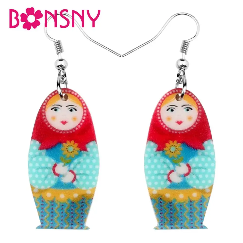 Bonsny акриловые этнические русские кукольные серьги большие висячие классические