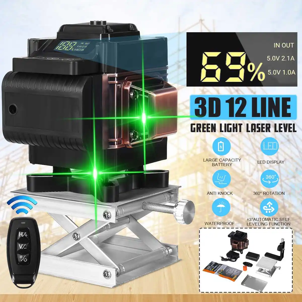 

2020 NEW Laser Level 110~220v 12Lines 3D Self-Leveling 360 Horizontal And Vertical Cross ful Green Laser Beam Line