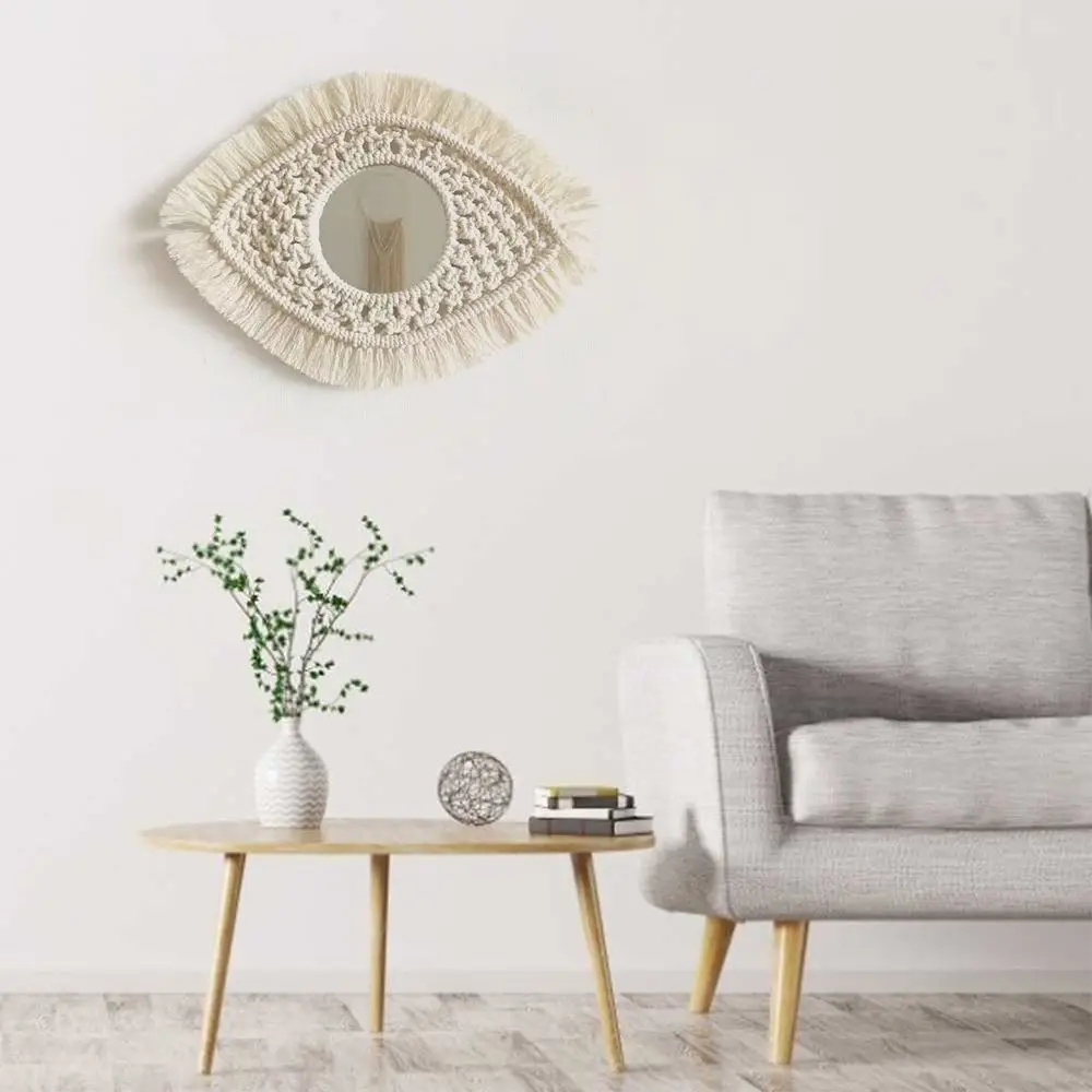 

Hanging Mirror Boho Hanging Wall Mirror with Fringe Round Decorative Mirror Art Decor for Living Room Bedroom Dorm Entryway