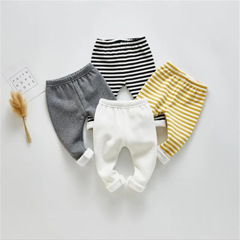 Штаны для новорожденных зимние штаны в полоску из хлопка и флиса маленьких