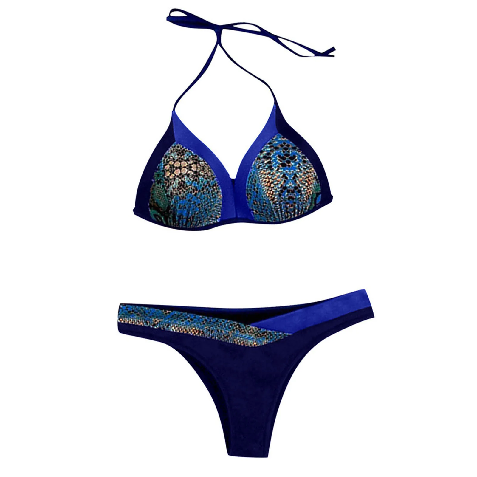 

Brazilian Women Bikini Set push-up Snakeback Backless Stitching Bandage Sexy Bikini Set Vintage Swimsuit Beachwear Swimwear 2021