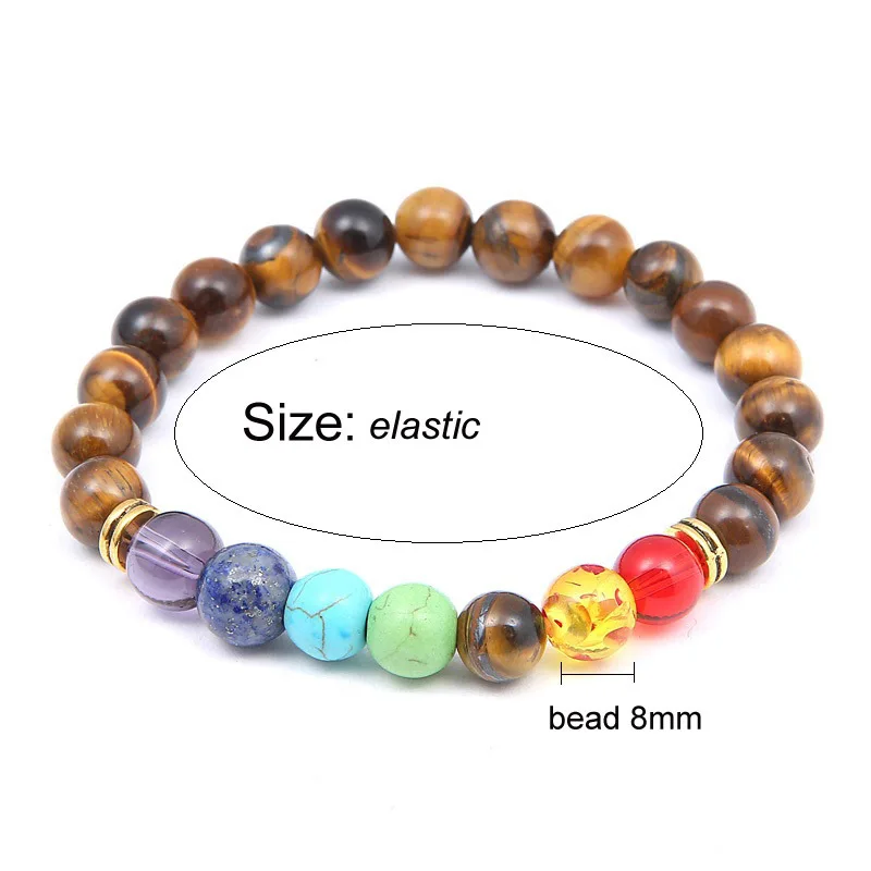 tiger eye stone 1 шт. модный стиль 7 Чакра исцеляющий браслет из бисера натуральный камень лавы диффузор браслет ювелирные изделия armbanden voor vrouwen - Окраска металла: tiger eye stone
