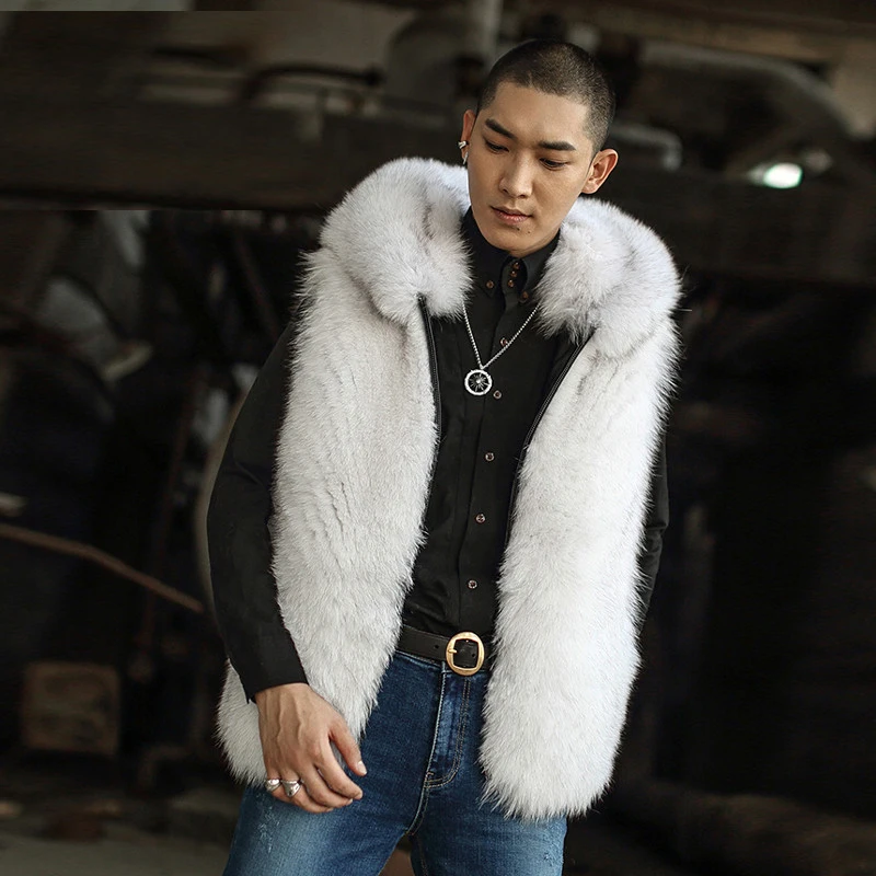 2020 Новинка жилетка из натурального меха лисы мужская куртка с капюшоном для